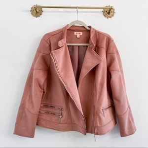 Evri Blush Pink Faux Suede Moto Jacket
